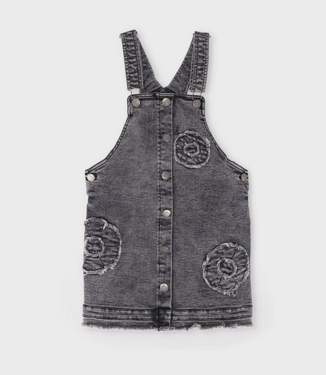 Vestido niña de denim con flores negro Limonada-1