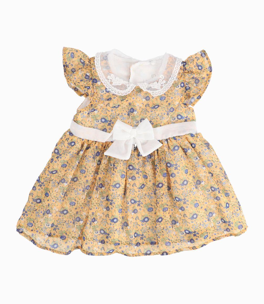 Vestido Con Solapa y Lazo Recién Nacida Mostaza Limonada-0