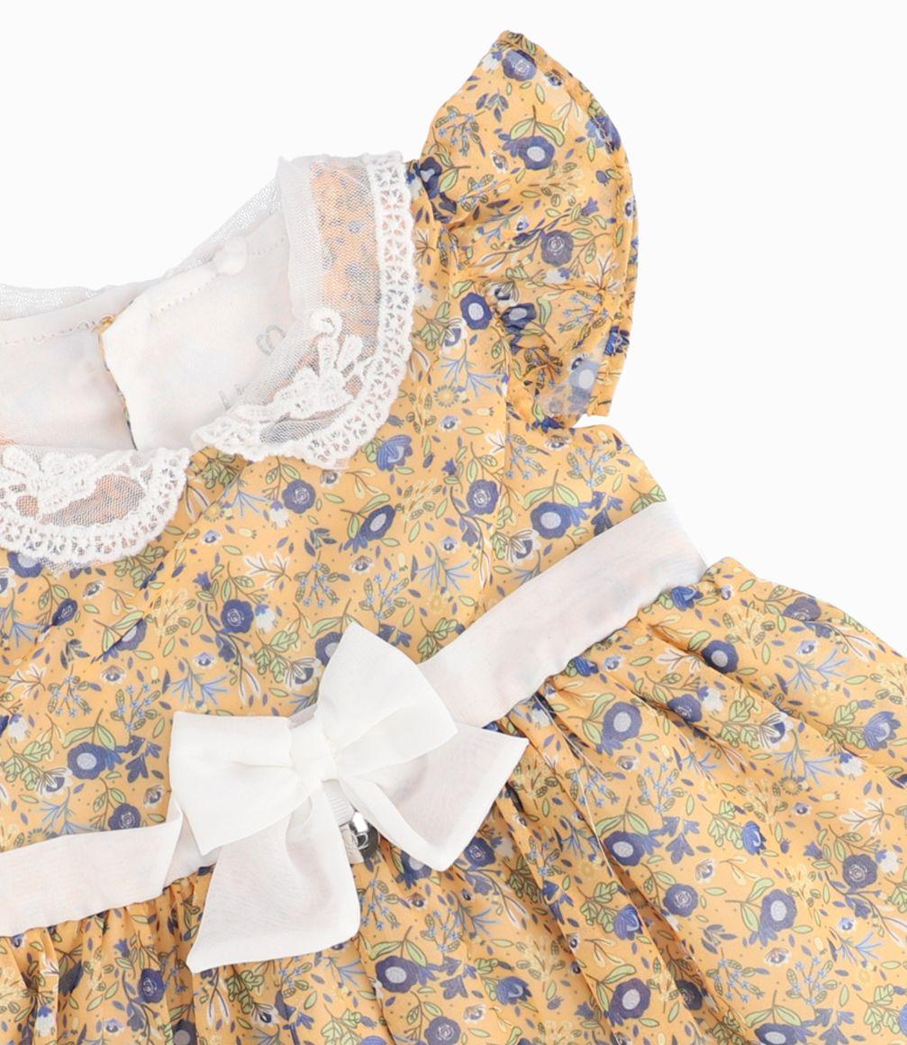 Vestido Con Solapa y Lazo Recién Nacida Mostaza Limonada-1
