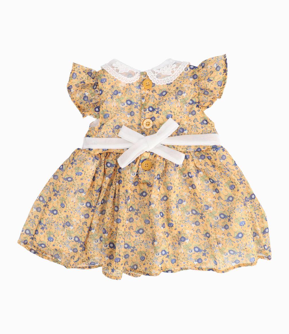 Vestido Con Solapa y Lazo Recién Nacida Mostaza Limonada-2