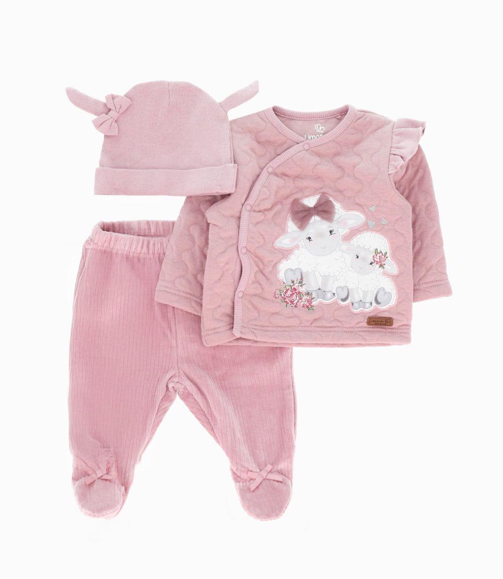 Conjunto recién nacida con gorro palo rosa Limonada-0