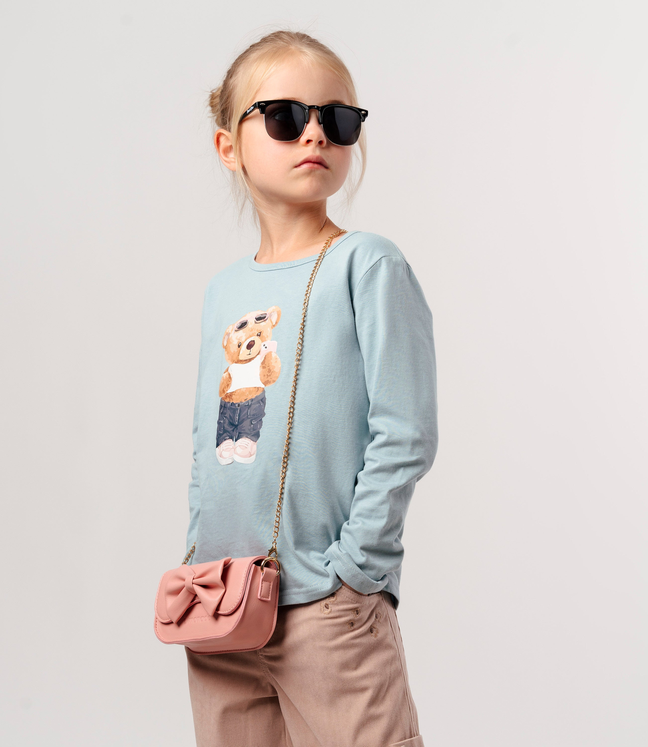 Polera manga larga niña básica turquesa Limonada-0