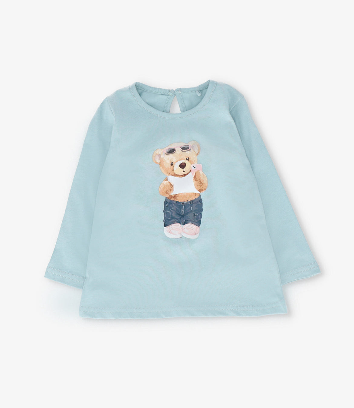 Polera manga larga niña básica turquesa Limonada-2