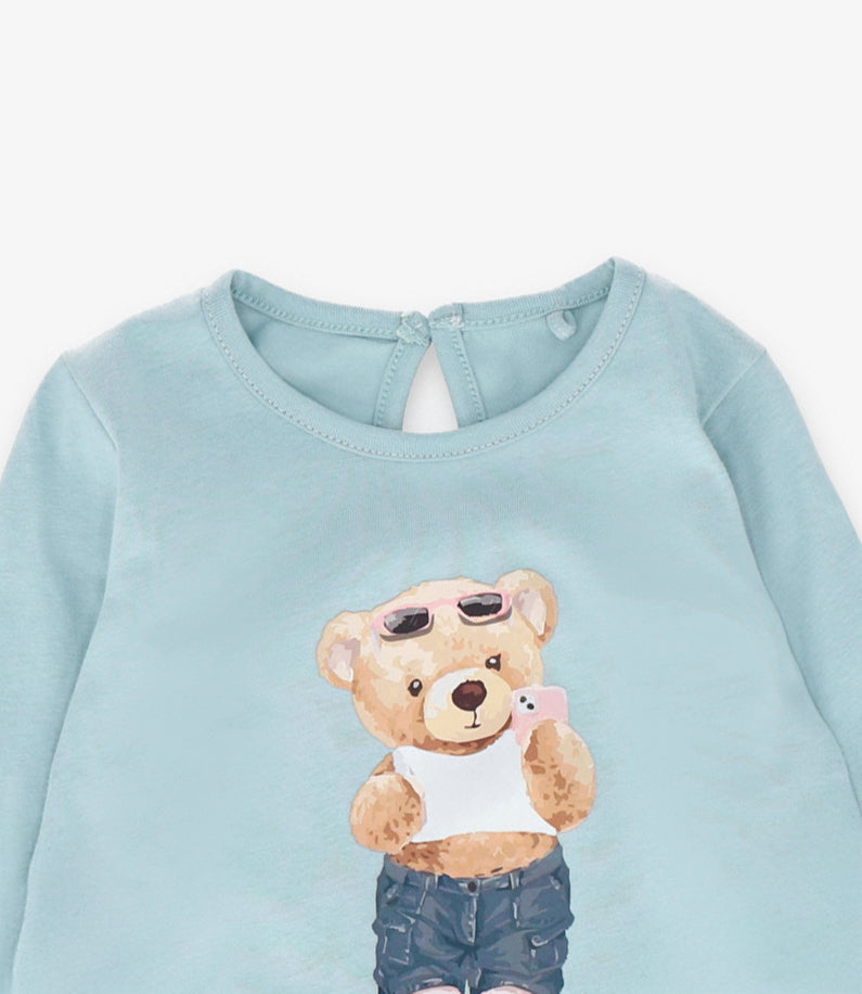 Polera manga larga niña básica turquesa Limonada-4