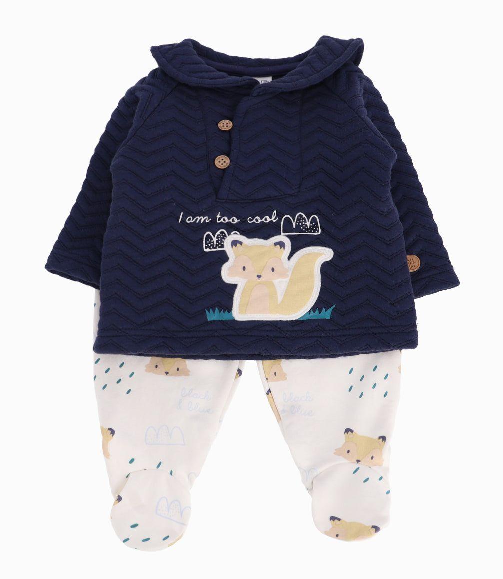 Conjunto Recién Nacido Con Zorrito B&B Azul Piedra-0