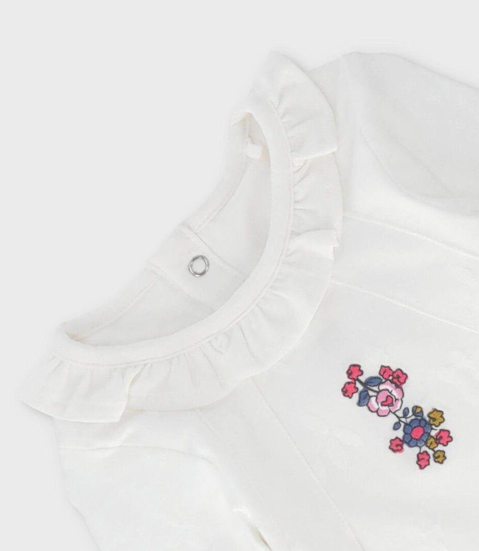 Polera manga larga bebé flores bordadas crudo Limonada-2