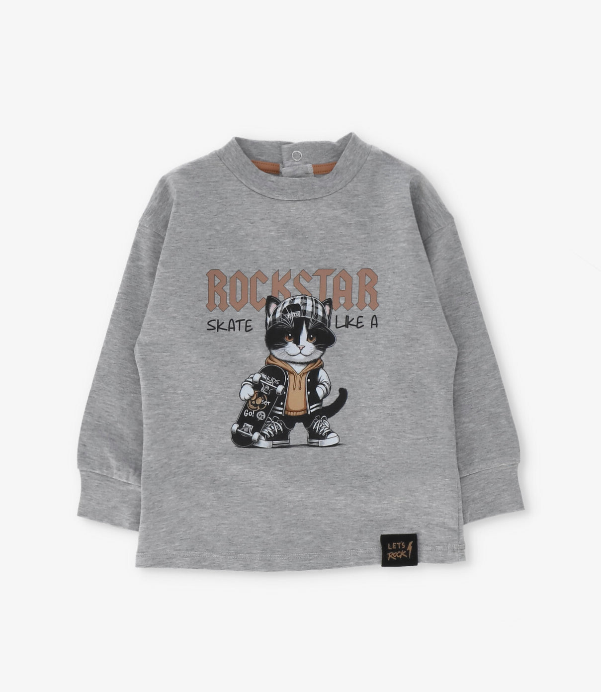 Polera manga larga bebé rockstar gris 4 Kids-1