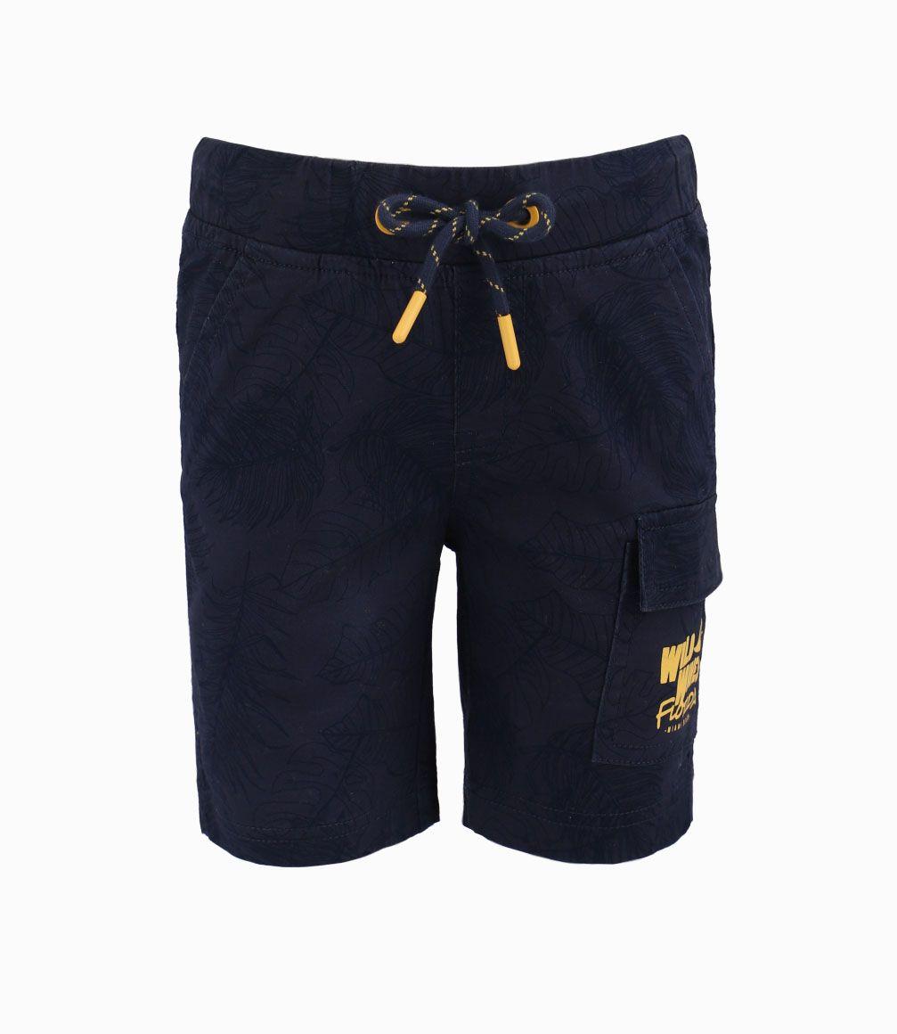 Bermuda Estampada Algodón Niño Azul Piedra Black and Blue-0