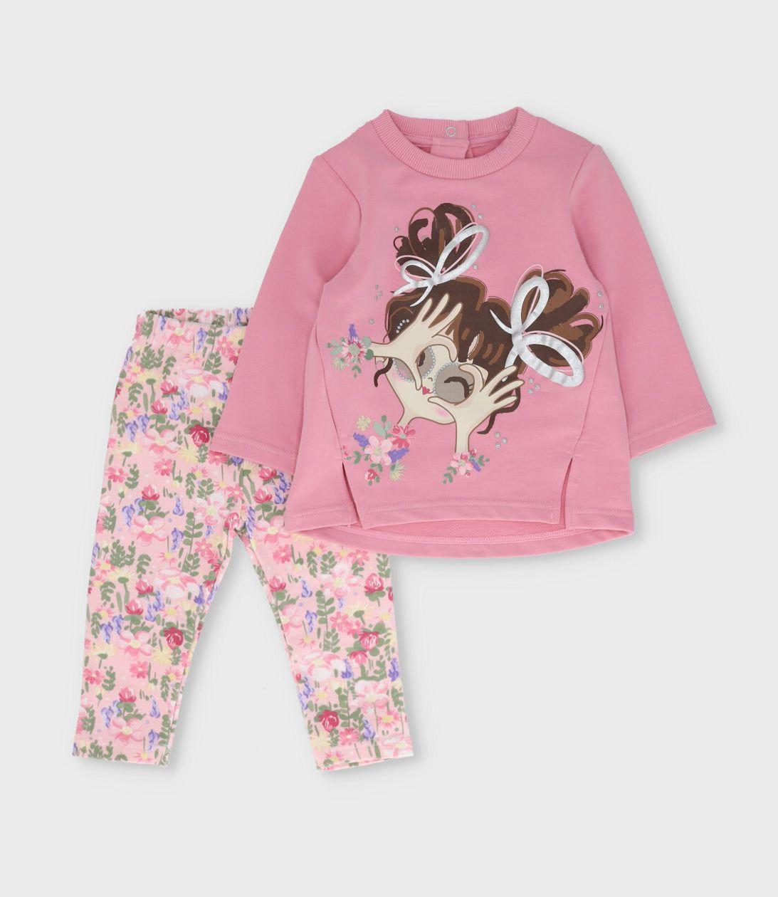 Conjunto bebé con estampado y flores chicle Limonada-0