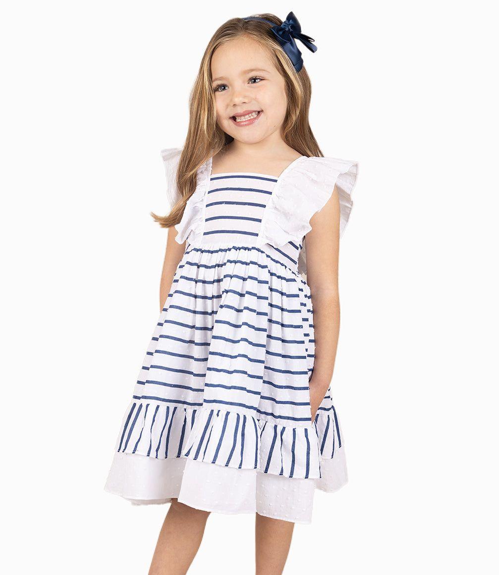 Vestido Niña Con Rayas Azul Marino-9