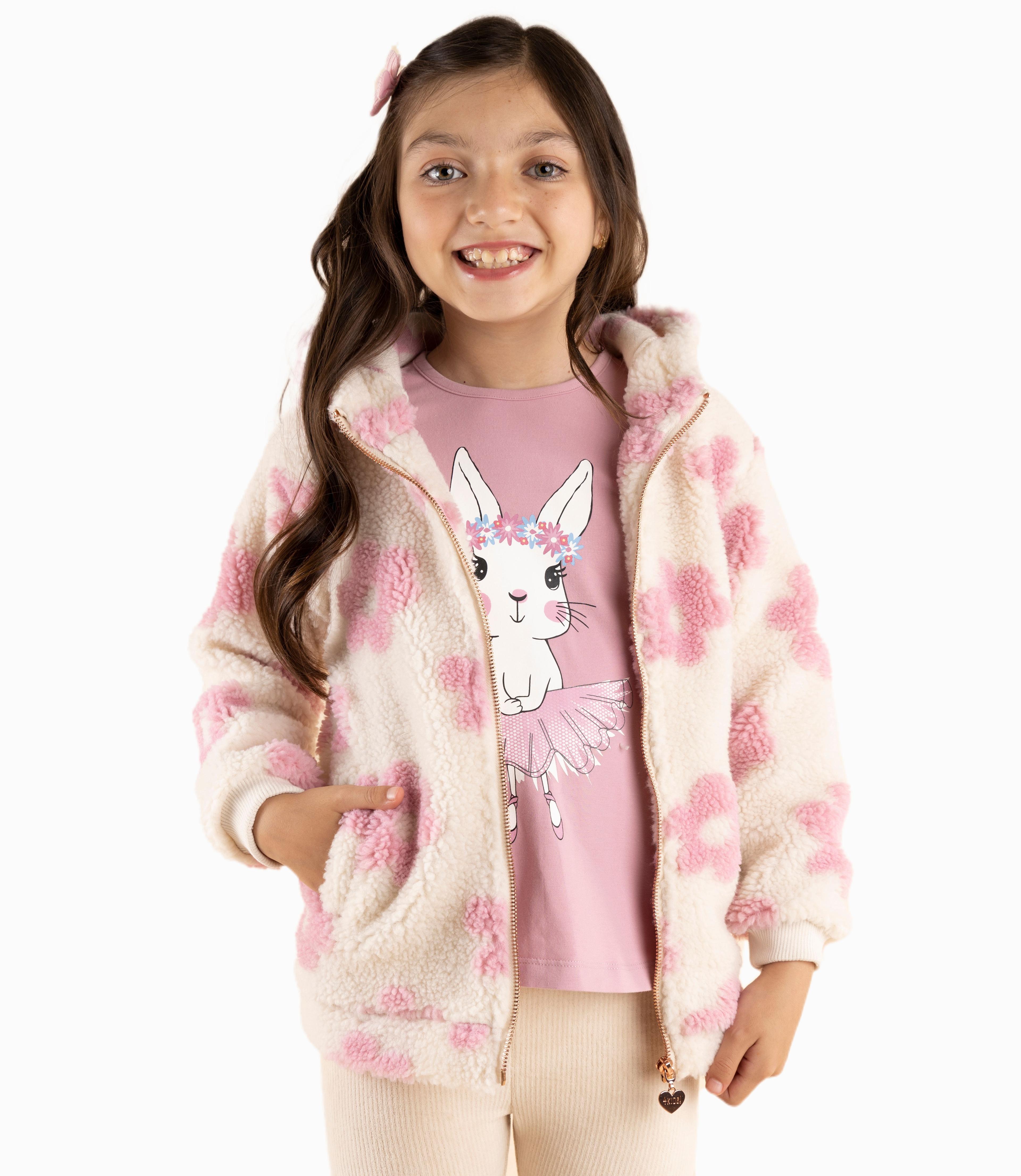 Polerón Niña Floreado Rosado-0