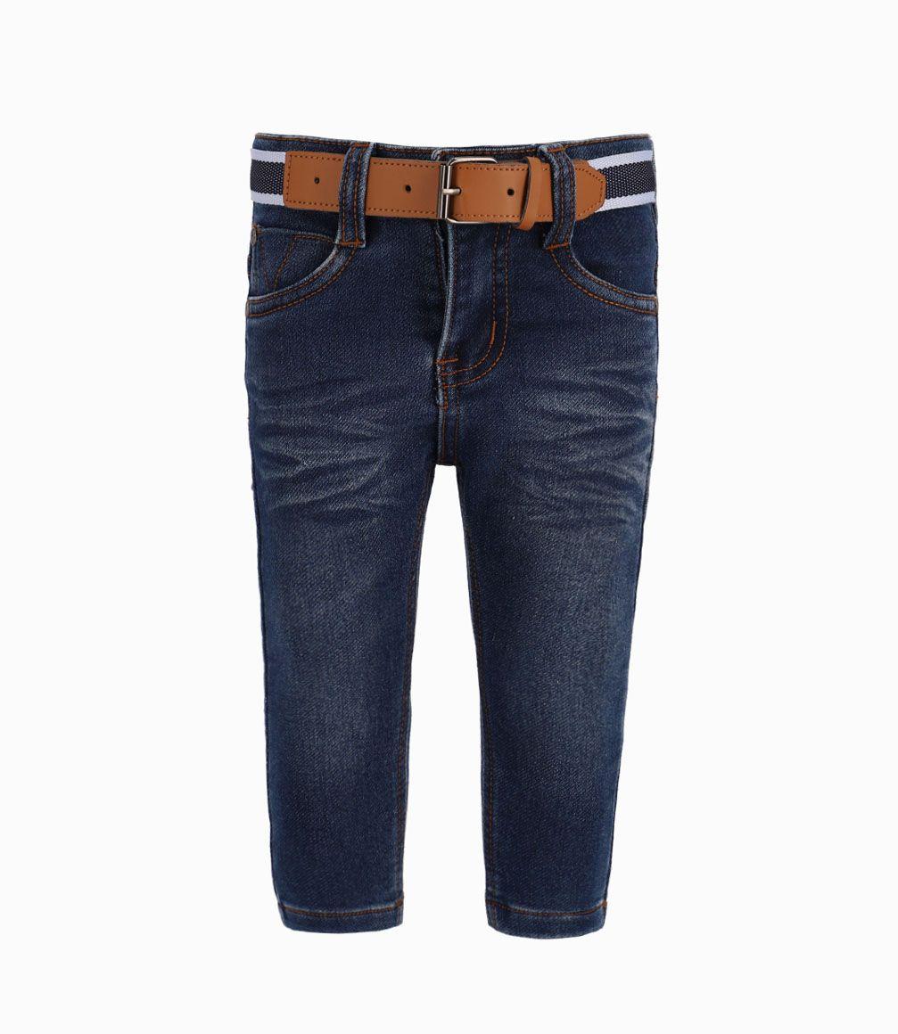 Jeans Con Cinturón Bebé Niño Denim Azul Black and Blue-0