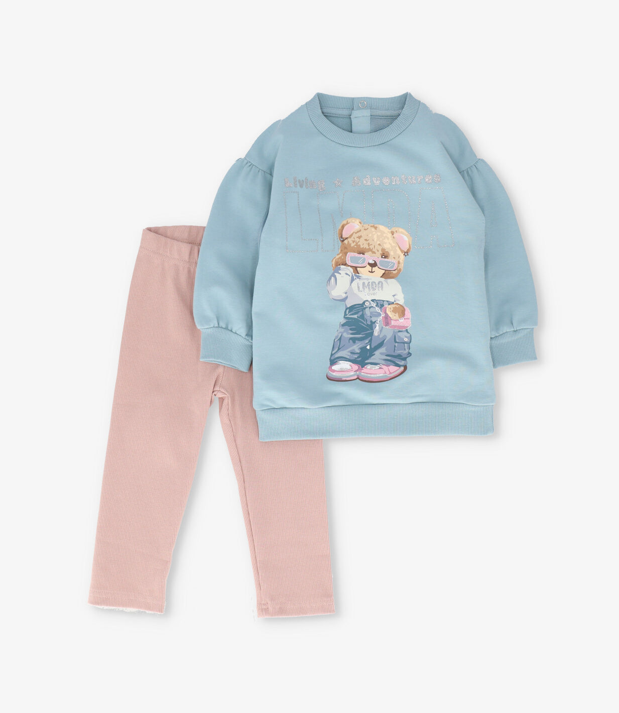 Conjunto bebé con oso turquesa Limonada-2