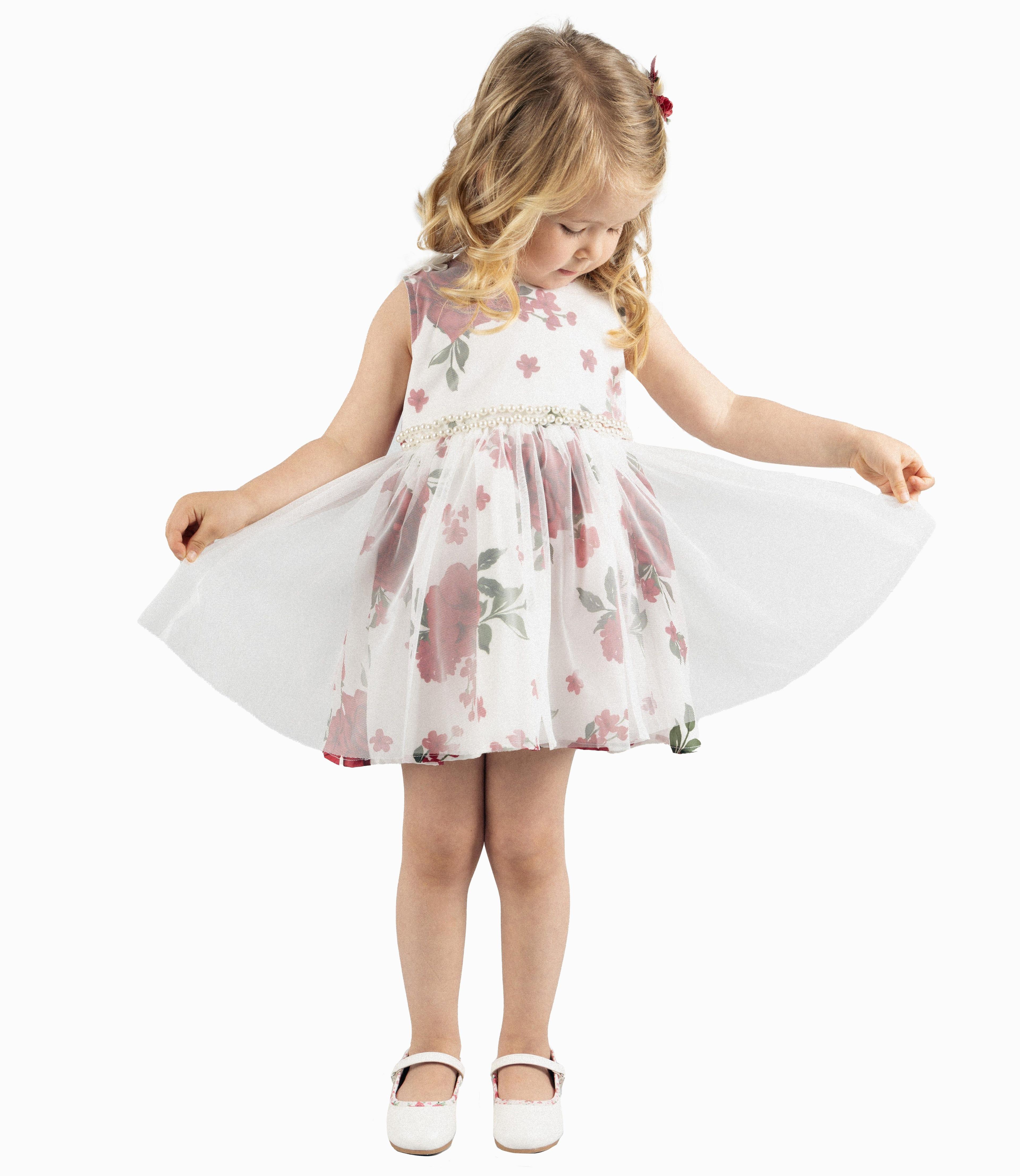 Vestido Bebé Ocasión Con Vuelos Y Flores Rojo-2