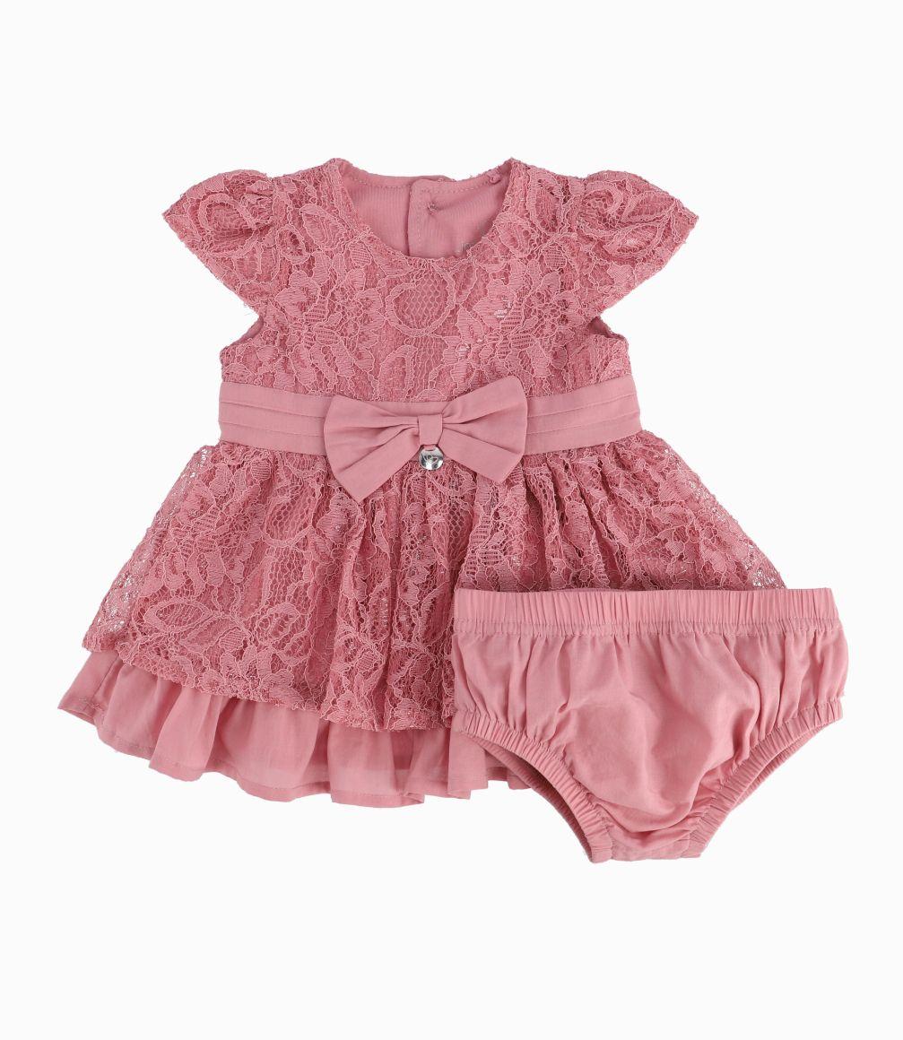 Vestido Recién Nacida De Encaje con Lazo Limonada Palo Rosa-0