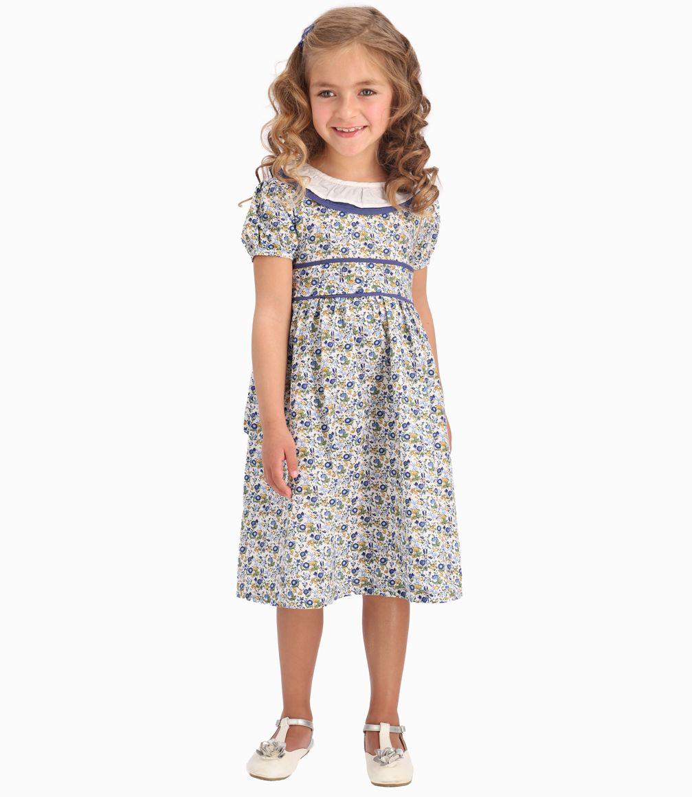 Vestido Con Cuello Pierrot Niña 100% Algodón Crudo Limonada-0