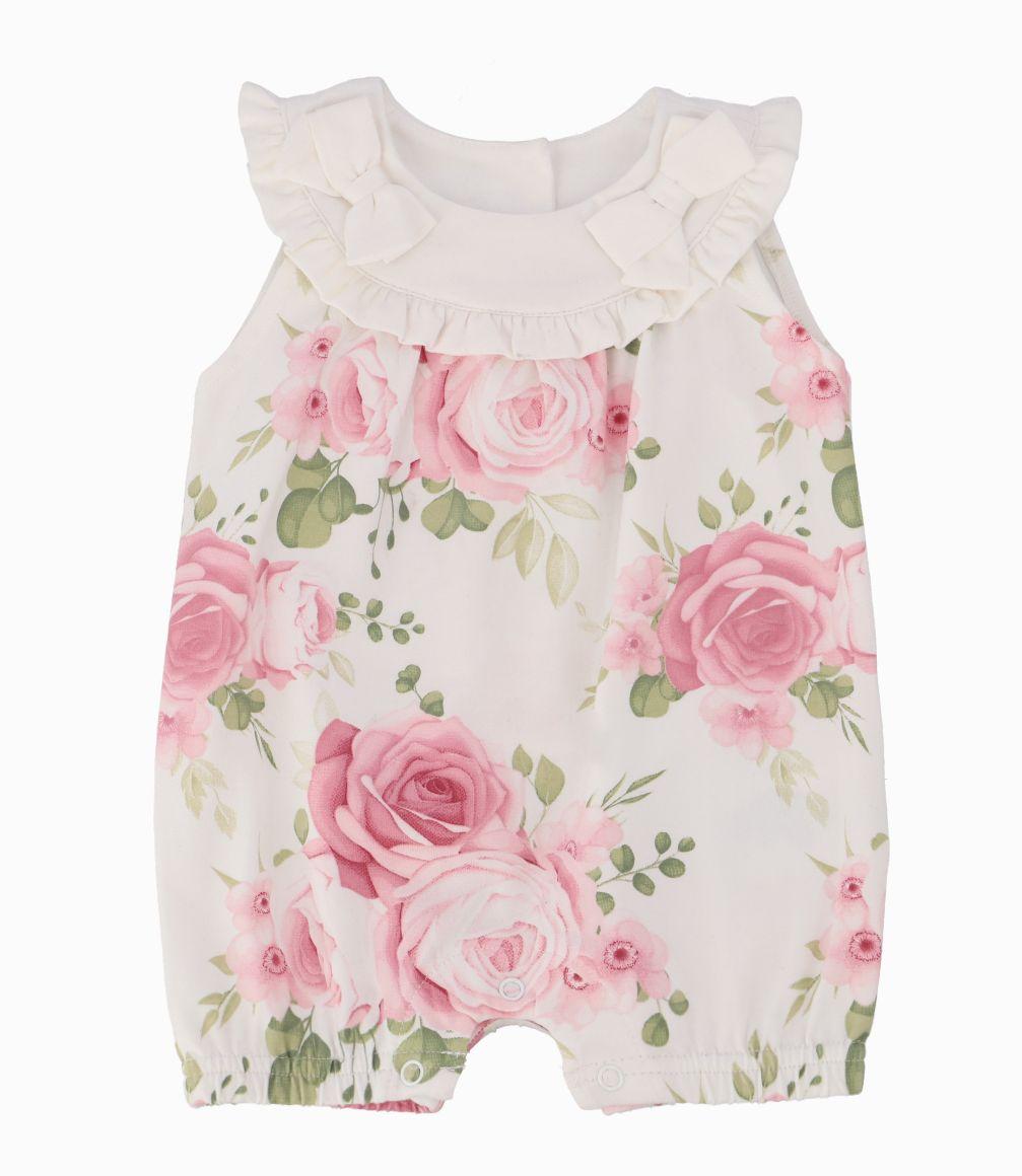 Enterito Recién Nacida Floreado con Lazos Limonada Palo Rosa-0