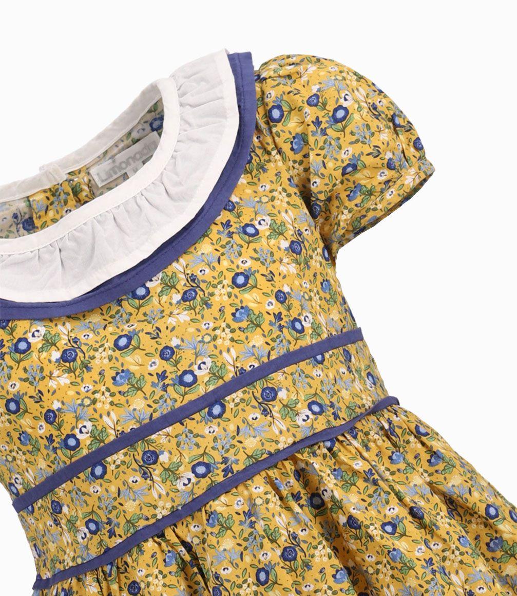 Vestido Flores Niña Fiestas Patrias Algodón Mostaza Limonada-2