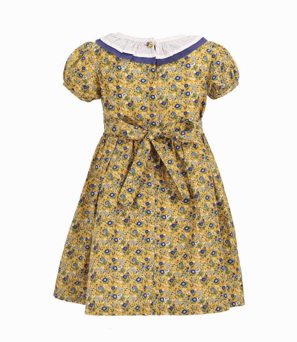 Vestido Flores Niña Fiestas Patrias Algodón Mostaza Limonada-3