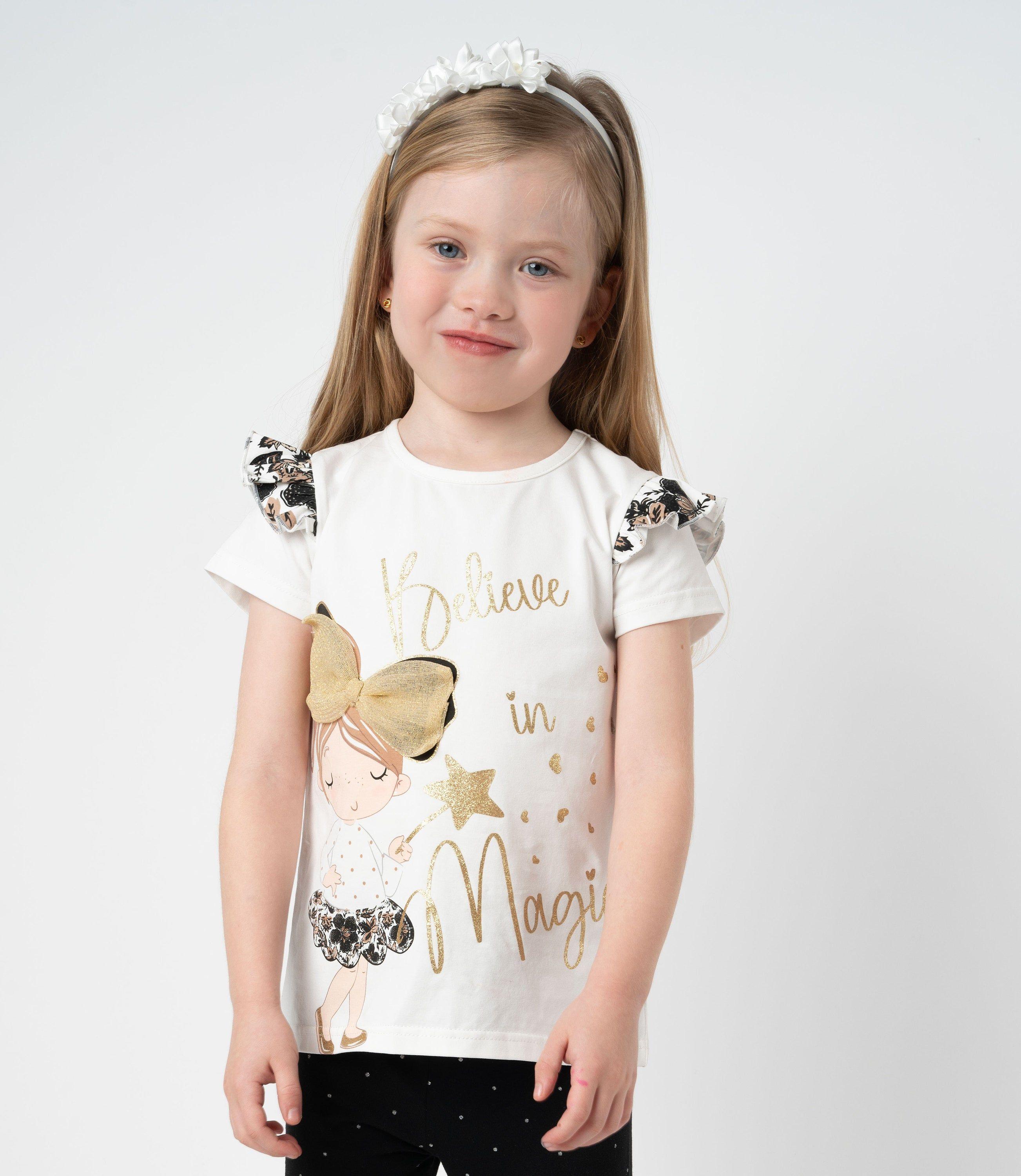 Polera manga corta niña vuelos y estampado crudo Limonada-0
