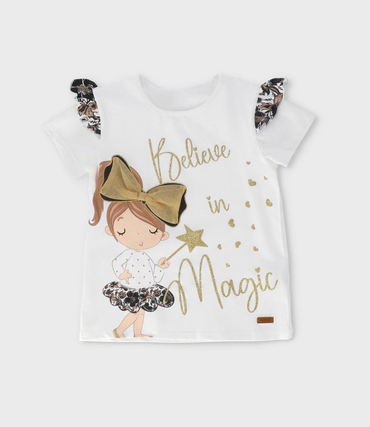 Polera manga corta niña vuelos y estampado crudo Limonada-1