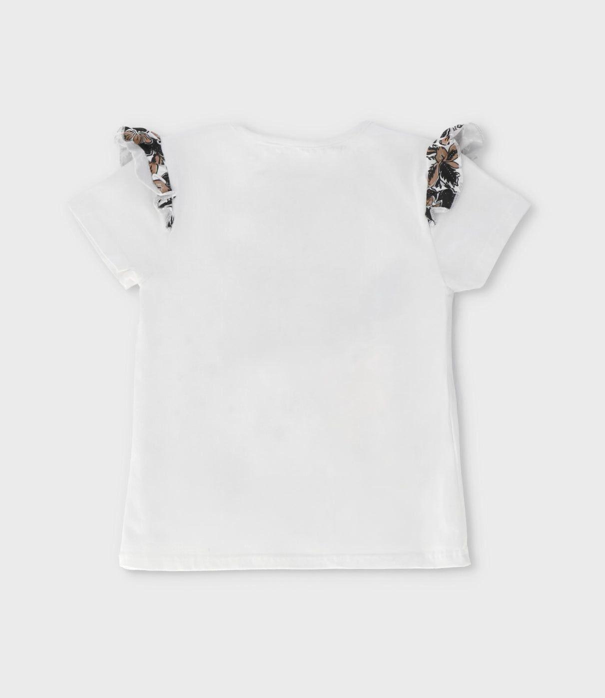 Polera manga corta niña vuelos y estampado crudo Limonada-2