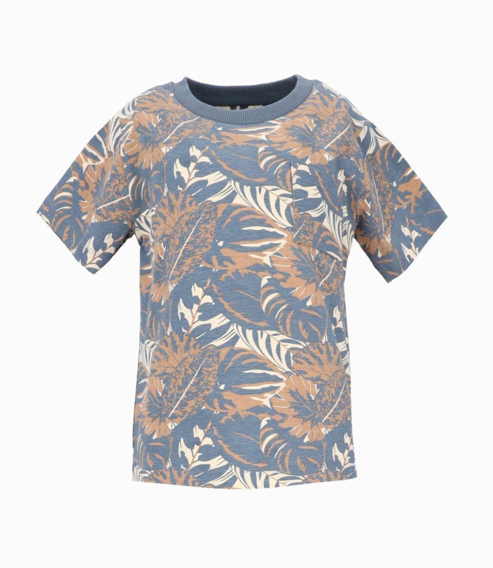 Polera manga corta niño con hojas azul 4 Kids-0