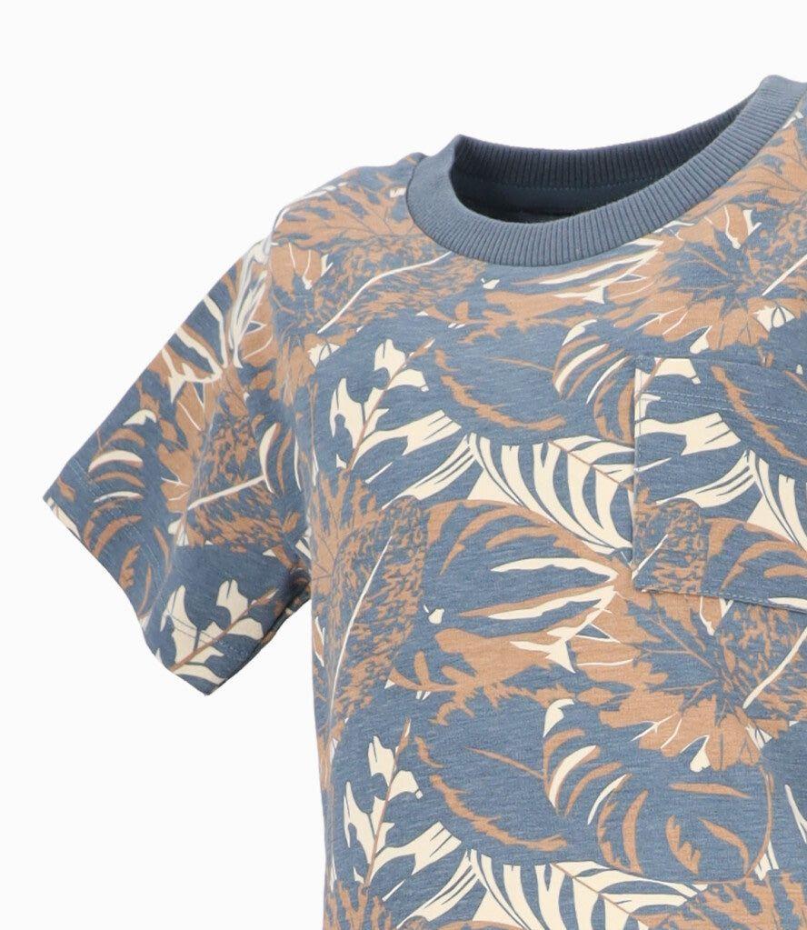 Polera manga corta niño con hojas azul 4 Kids-2