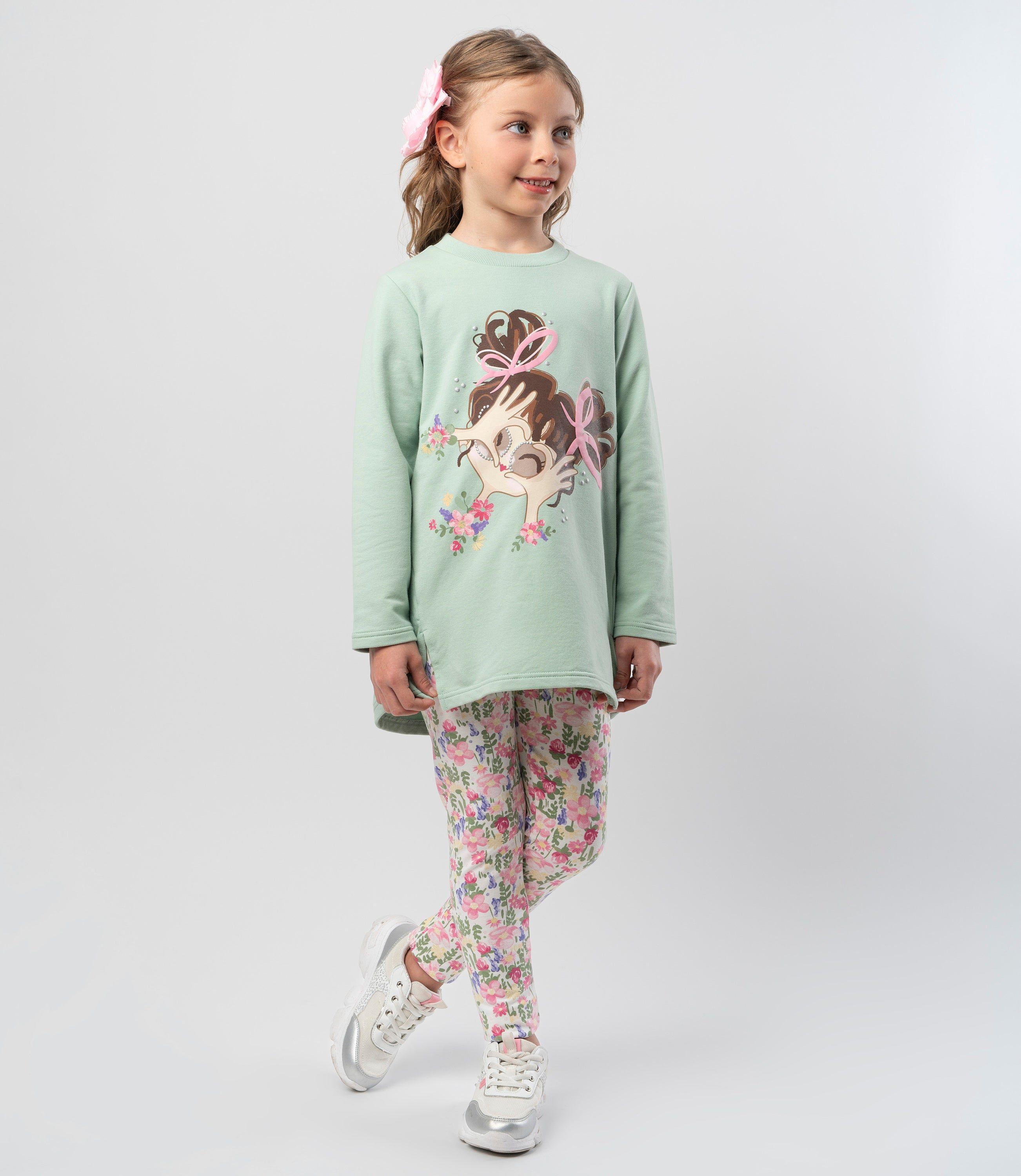 Conjunto niña con estampado y flores verde Limonada-0