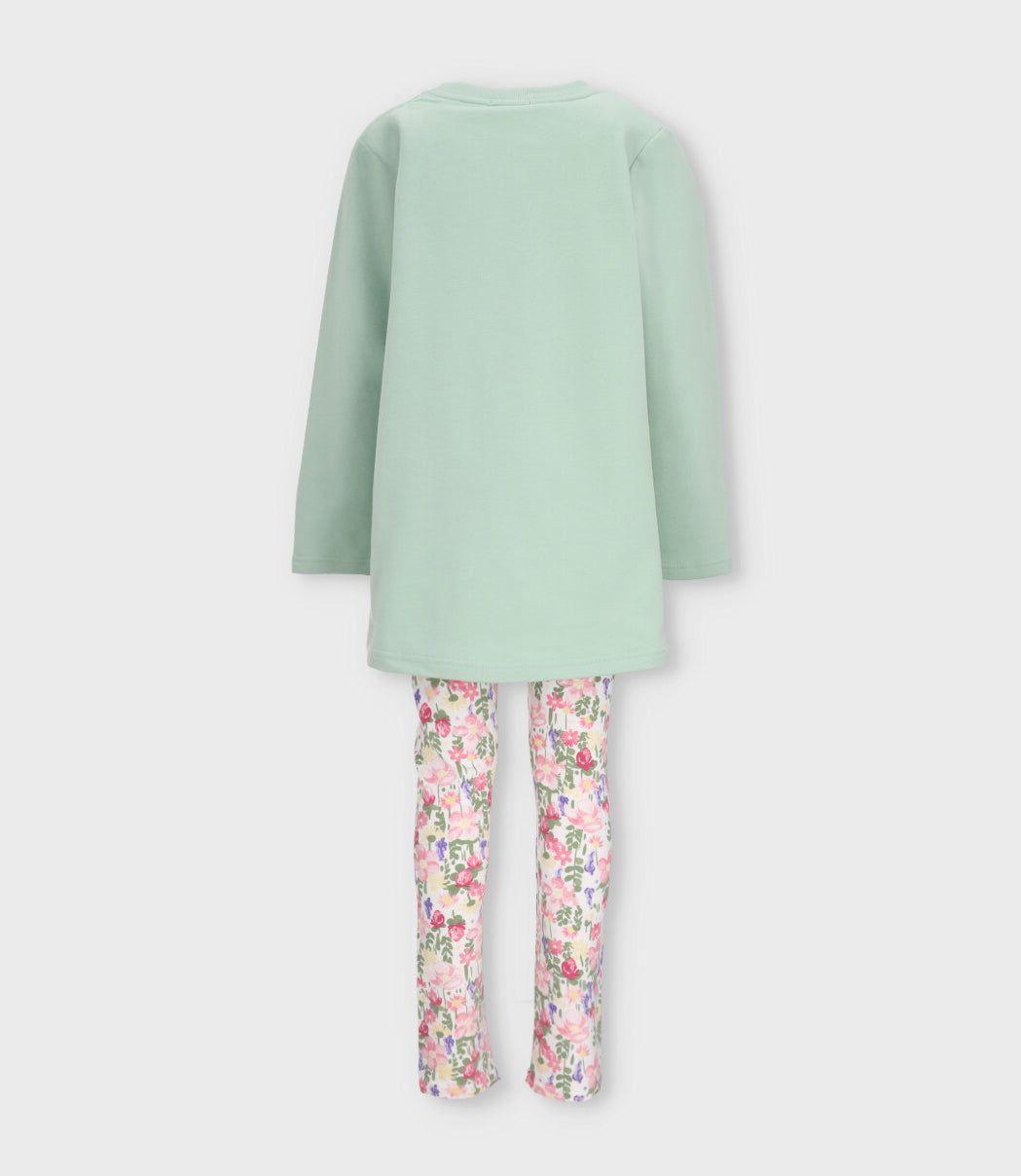 Conjunto niña con estampado y flores verde Limonada-2