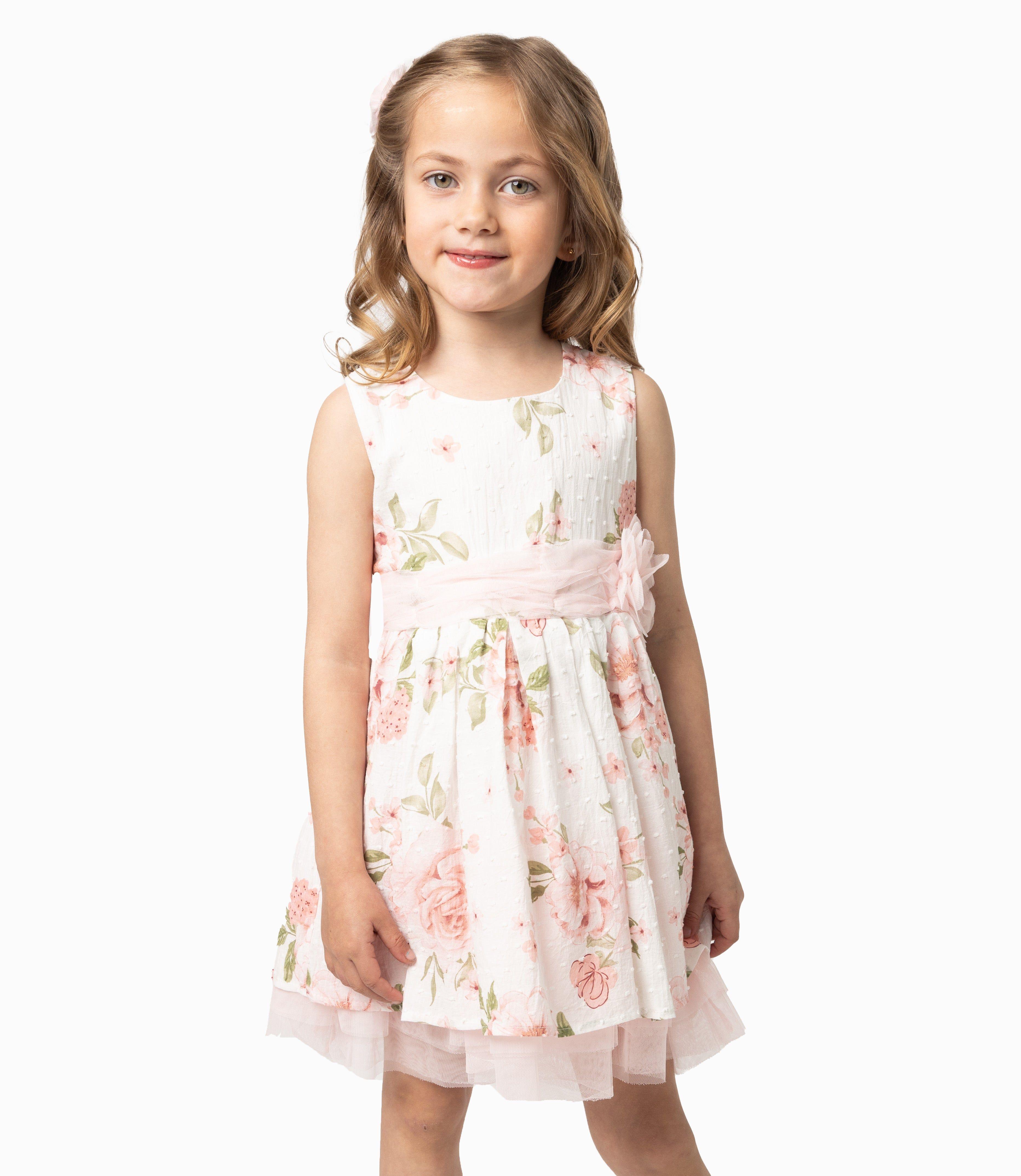 Vestido Niña Floreado Palo Rosa-0