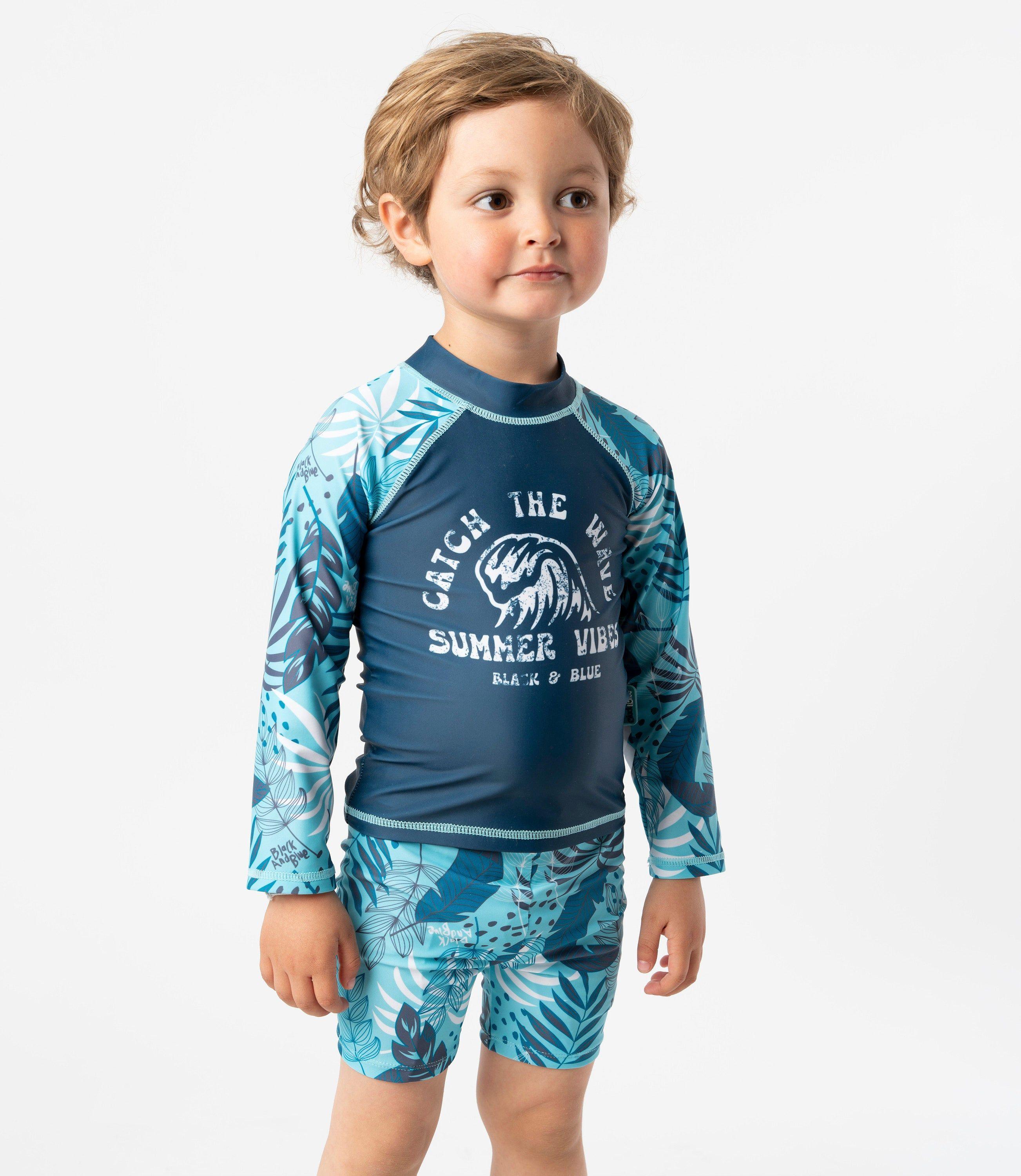 Traje de baño bebé con hojas azul Black and Blue-0