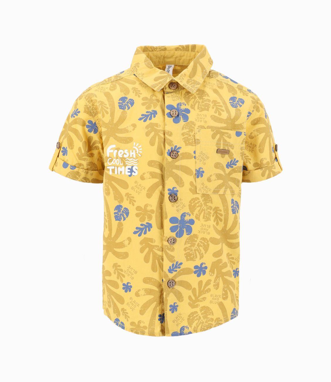 Camisa Niño Con Palmeras Y Hojas Mostaza-0