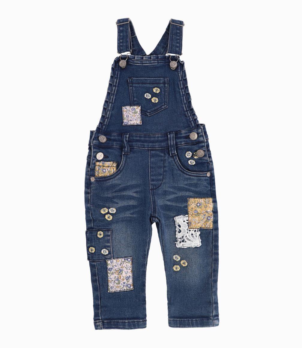 Jardinera Parches Floreados Bebé Niña Denim Azul Limonada-0