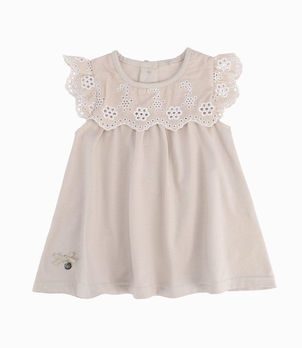 Vestido Pecho Bordado Recién Nacida Beige Limonada-1