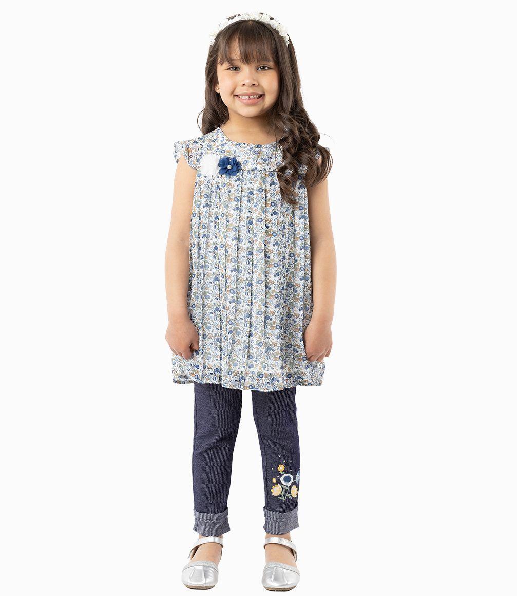 Conjunto Floreado Niña Crudo Limonada-0