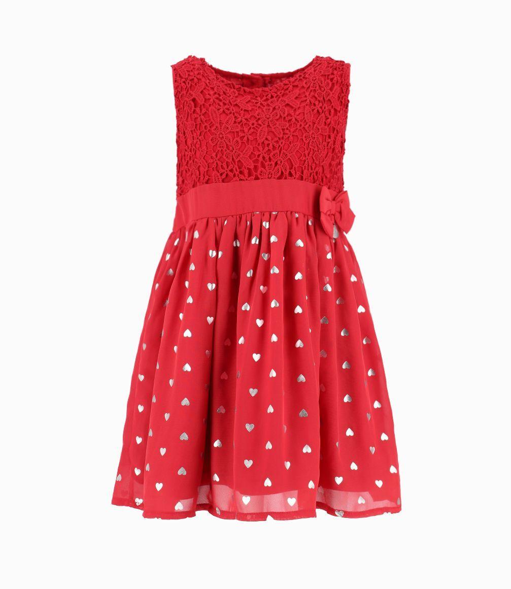 Vestido Niña Con Corazones Limonada Rojo-0
