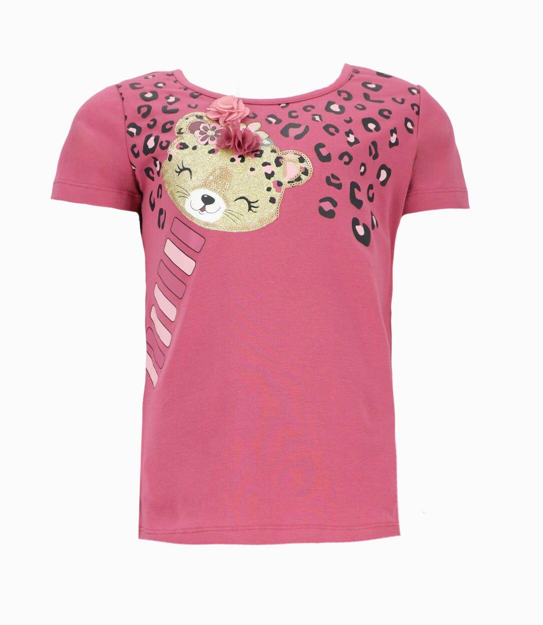 Polera manga corta niña con leopardo burdeo Limonada-1