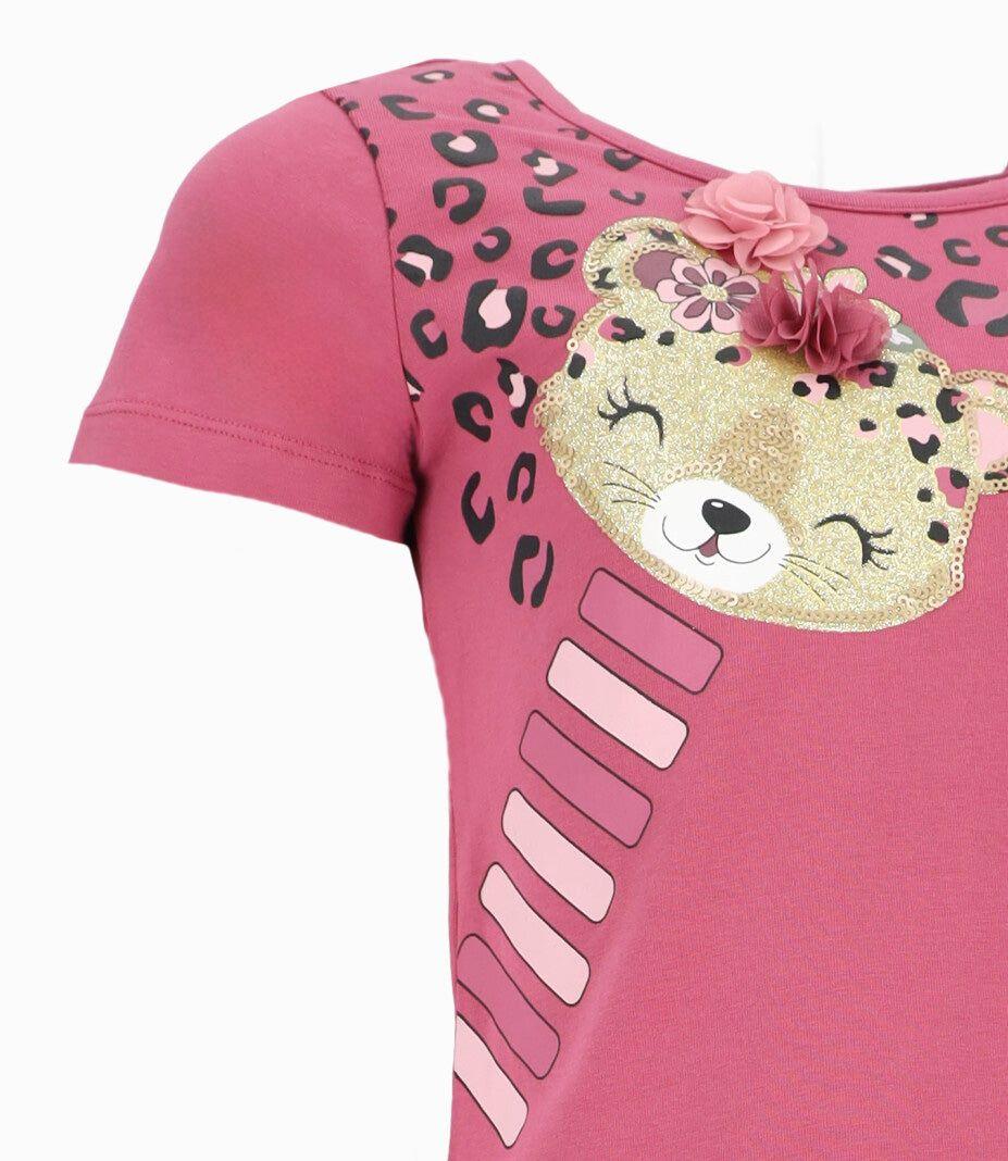 Polera manga corta niña con leopardo burdeo Limonada-3