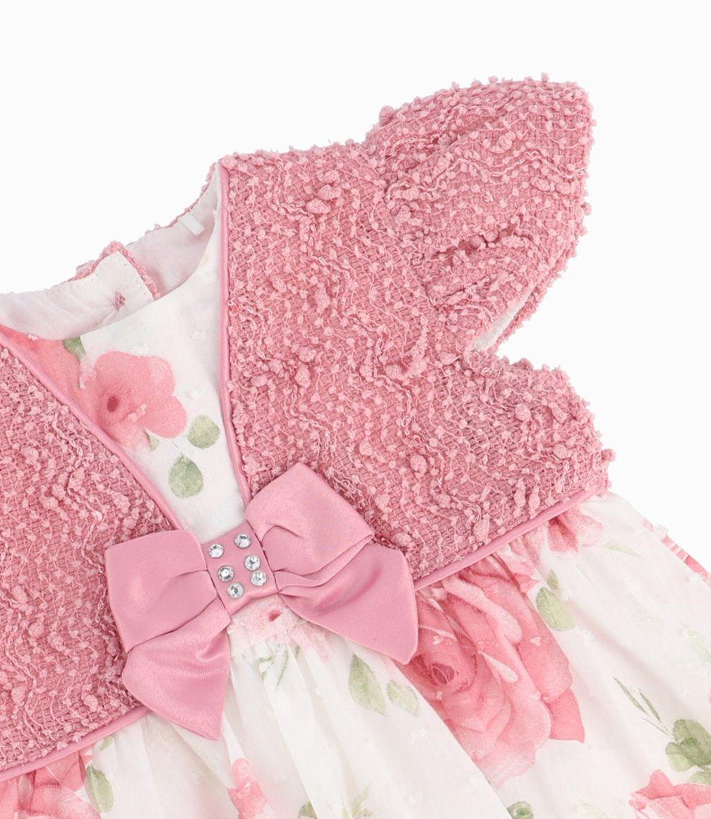 Vestido Recién Nacida Con Bolero y Flores Limonada Palo Rosa-1