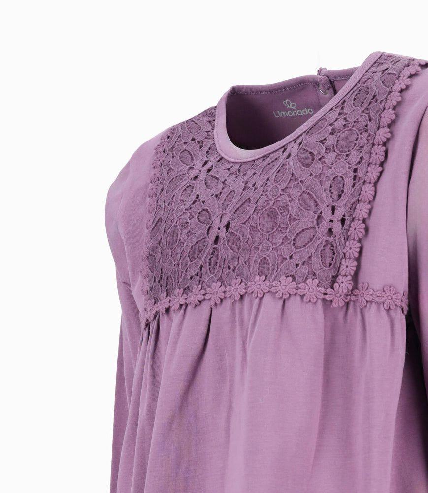 Polera niña con macramé morado Limonada-2