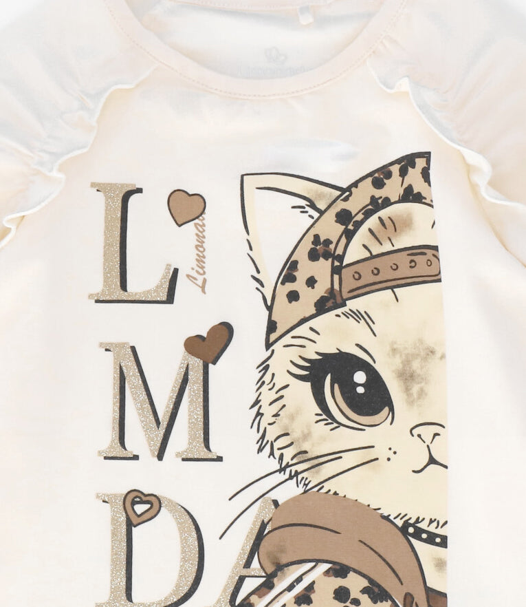 Polera manga larga niña con gato crudo Limonada-3