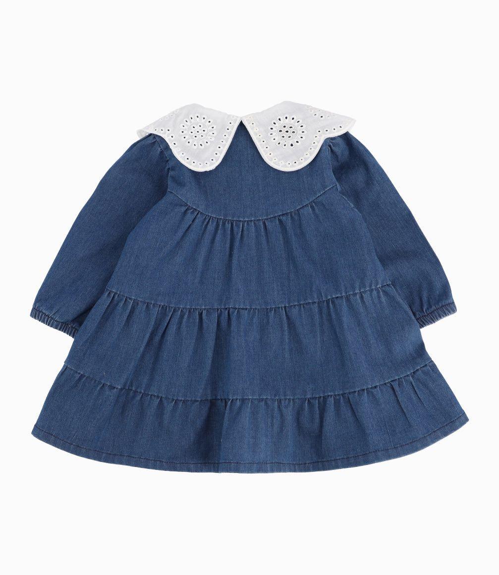 Vestido Recién Nacida Con Vuelos Denim Azul-2