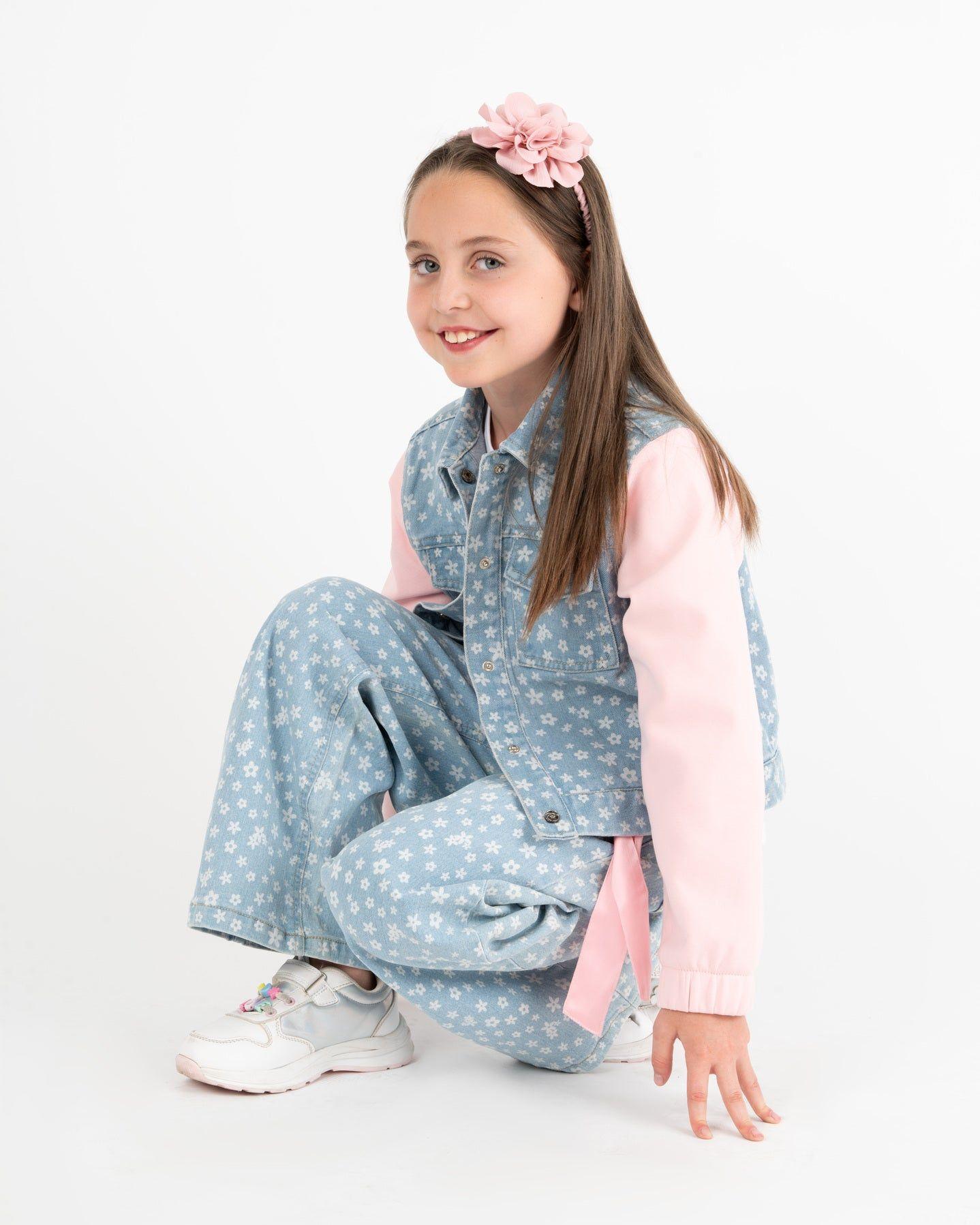 Chaqueta niña floreada celeste 4 Kids-0