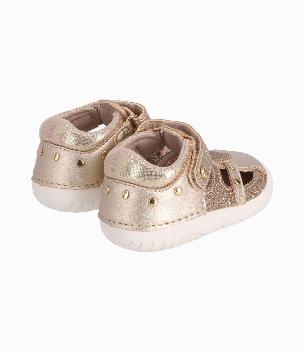 Sandalia Con Corazones Recién Nacida Dorado Limonada-2