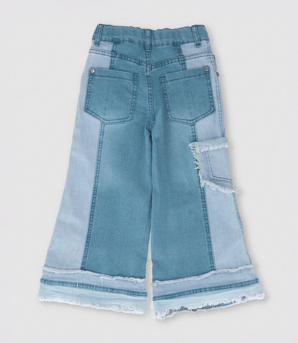 Jeans niña aplicación de flores celeste Limonada-2