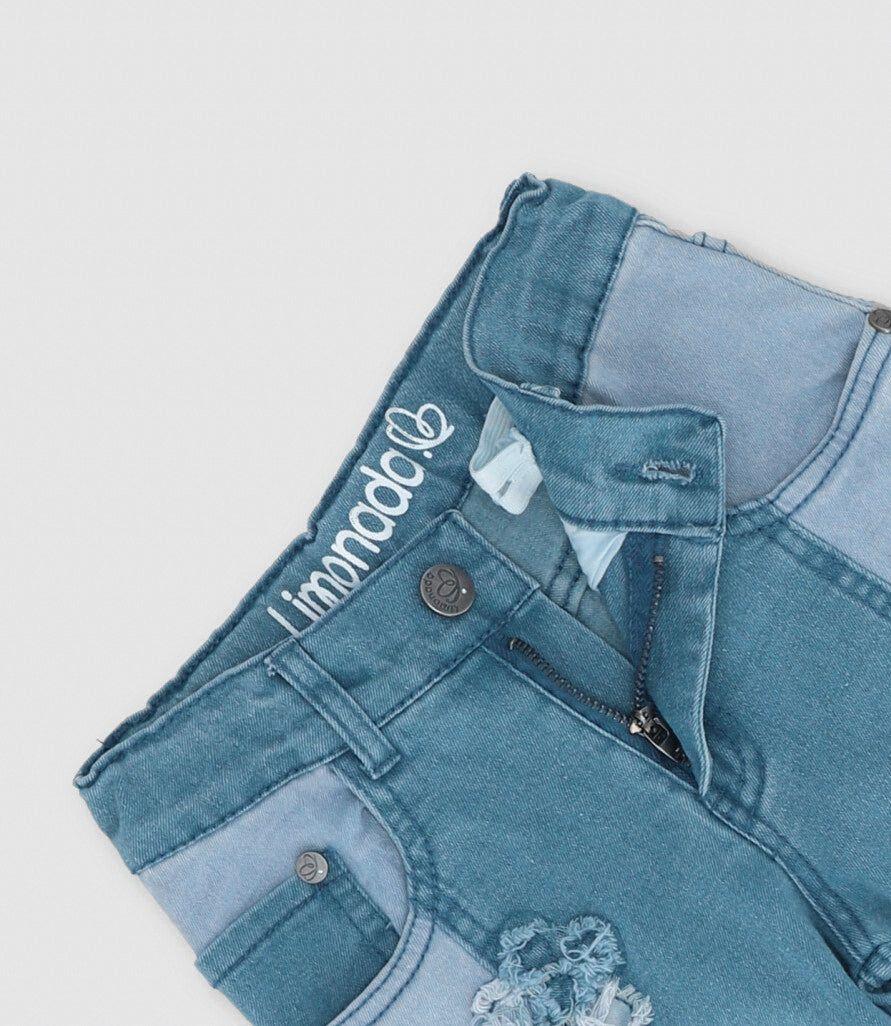 Jeans niña aplicación de flores celeste Limonada-3