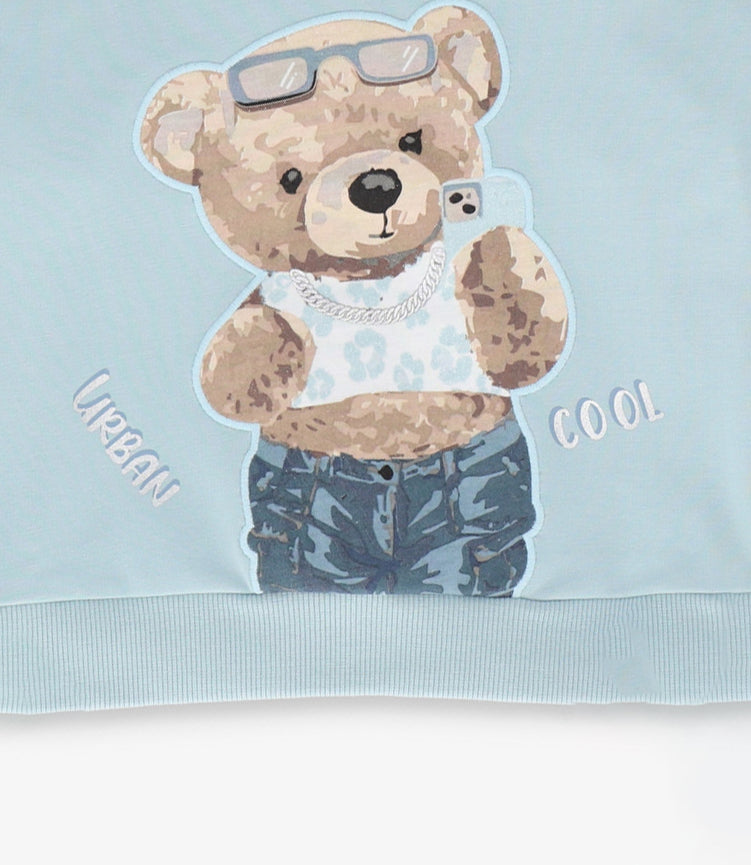 Polerón bebé animal print y oso turquesa Limonada-2