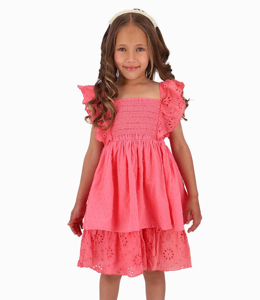 Vestido Con Capas Niña Coral Limonada-0