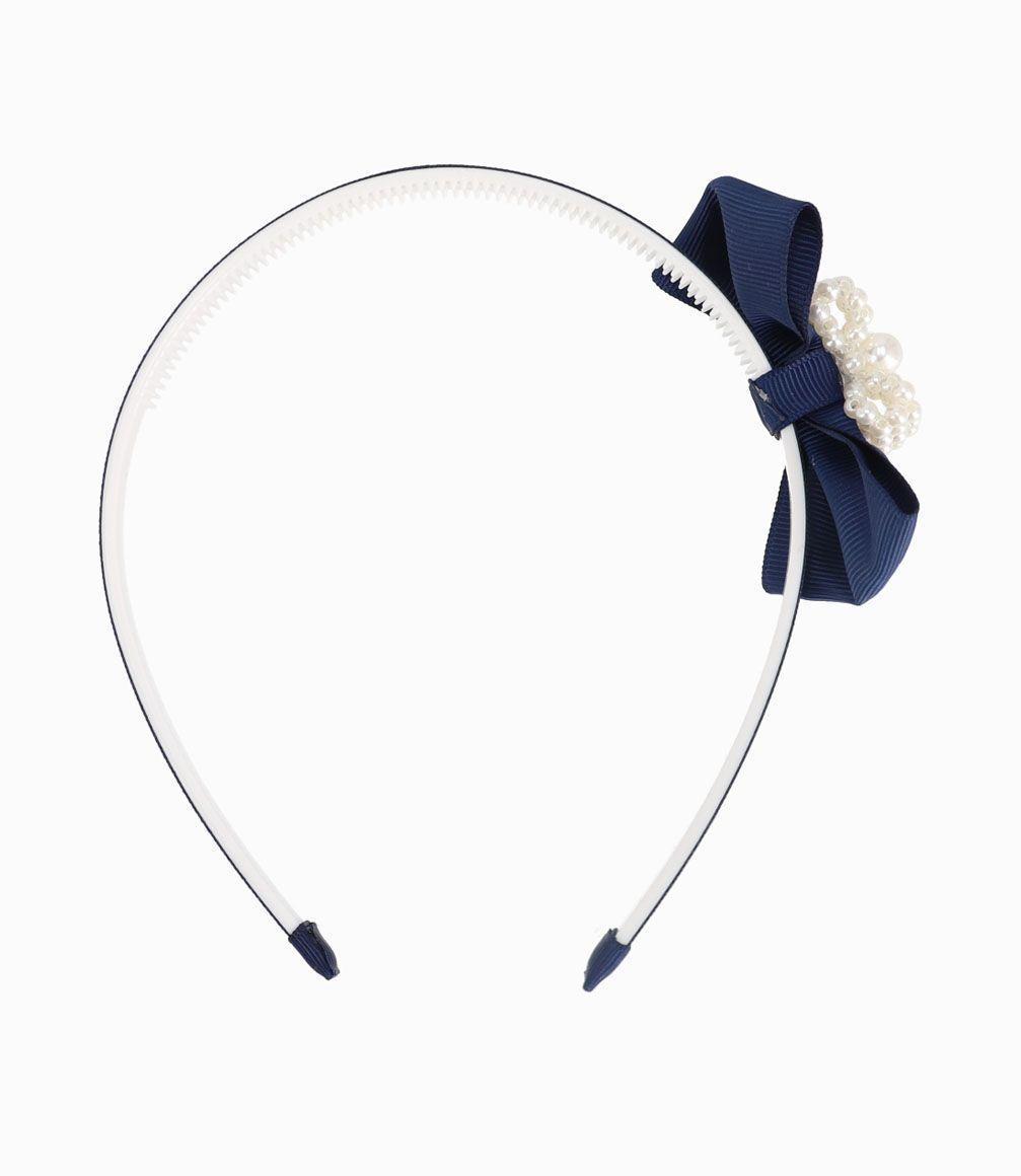 Cintillo Rígido Con Lazo y Perlas Niña Azul Marino Limonada-0